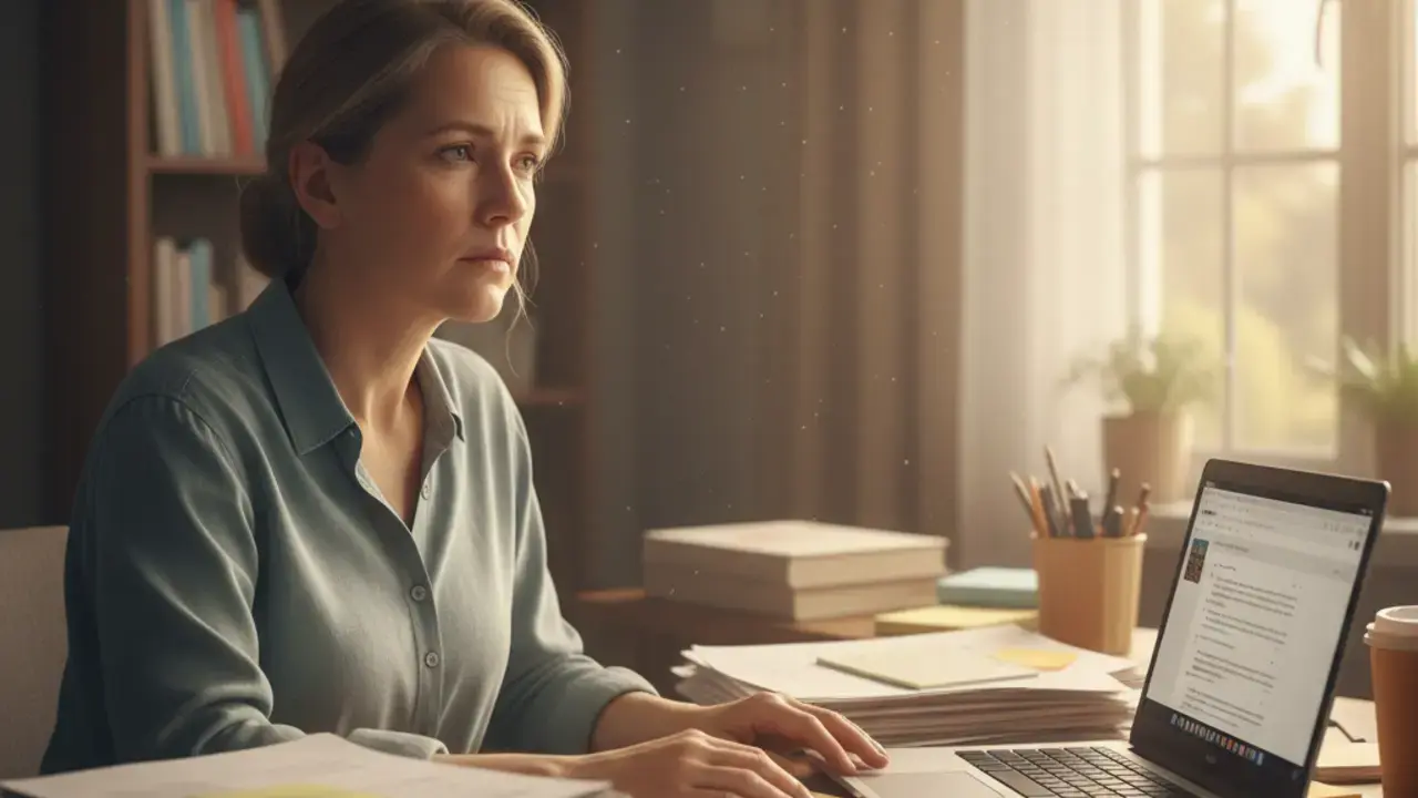 Mulher adulta no trabalho, enfrentando desafios de concentração, ilustrando o impacto do TDAH em sua produtividade e carreira.